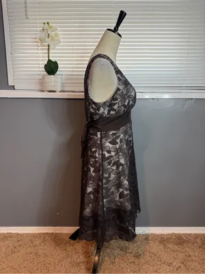 Studio Y Dark Brown Floral Lace Dress Size L Y2K Romantic Empire Waist thumbnail 5