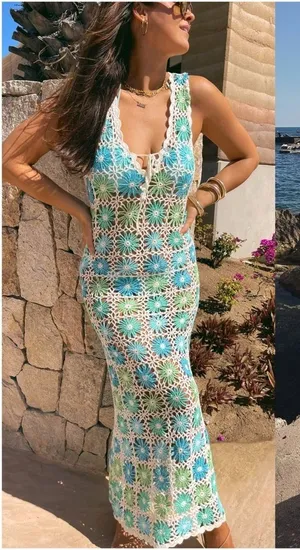 SHOW ME YOUR MUMU Vacay Tank Coverup In White Multi Floral Crochet thumbnail 1