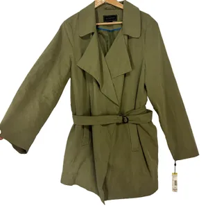 Metaphor NWT Women's Belted Trench Coat Olive‎ Green Sz XL Minimalist Neutral Utility thumbnail 4