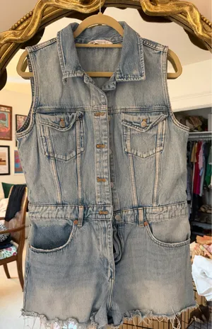 Zara Light Blue Denim Romper thumbnail 2