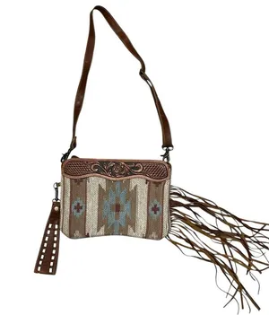 Myra Bag Brown Hand Tooled Tassels Crossbody Handbag Clutch Purse thumbnail 2