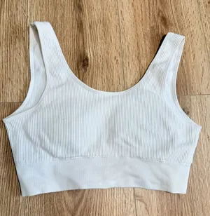 aerie‎ Ribbed Scoop Sports Bralette - Cream/White thumbnail 1
