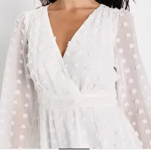 Lulus Always On Repeat White Clip Dot Long Sleeve Mini‎ Dress Sz Medium Chiffon thumbnail 2