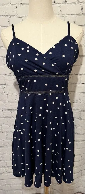Jun & Ivy Navy Blue & White Polka Dot Sleeveless Mini Dress Size Large thumbnail 1