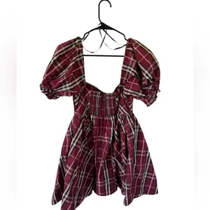 Anthropologie Maeve Red Tartan Plaid Puff Sleeve Mini Dress thumbnail 7