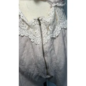 Sage‎ Romper Boho Crochet Lace Medium Beige Open Back Deep V-Neck USA Made thumbnail 6