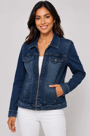 Guess Rigby Denim Moto Zip Distressed Blue Jean Jacket Medium thumbnail 1