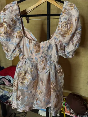 NWT Buddy Love Colby Spacey Metallic Floral Puff Sleeve Mini Dress Size Medium thumbnail 9