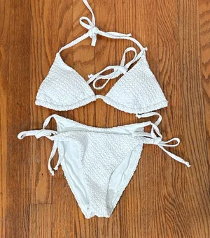Andie String Bikini Set Textured Weave White Size S‎ NWOT thumbnail 1