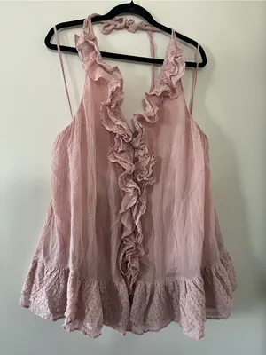Free People Pink 100% Cotton Lace Ruffle Tunic Top Medium Romantic Cottagecore thumbnail 1