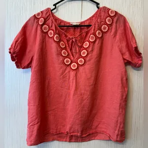 J. Crew Vintage closet Coral Embroidered boho Blouse top 4‎ thumbnail 1