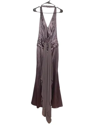 Vintage Lenovia Y2K Charcoal Gray Halter Formal Dress Gown Sequin Ruched thumbnail 5