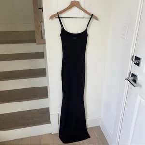 Skims Soft Lounge Long Slipdress Ribbed Maxi Dress in Onyx Black NWT thumbnail 4