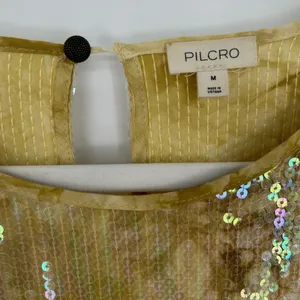 Pilcro‎ Anthropologie Gold Sequin Boxy Oversized Short Sleeve Top Medium Womens thumbnail 4