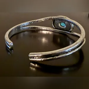 Silver Turquoise Cuff Bracelet Set | Southwestern Boho Stackable Bangles Blue thumbnail 5