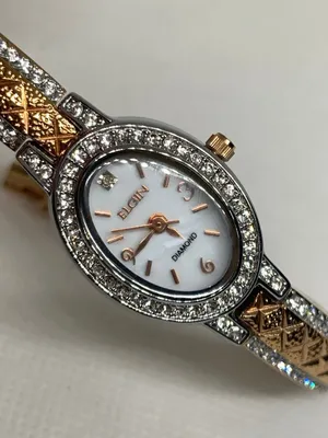 Elgin Diamond two Tone women’s watch oval 18mm Mop dial up to 7.5” running thumbnail 3