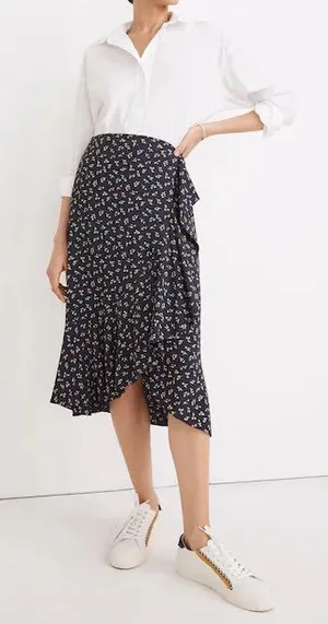 MADEWELL Ruffle Wrap Midi Skirt in Spring Fling, 10, Feminine Floral Cottagecore thumbnail 1