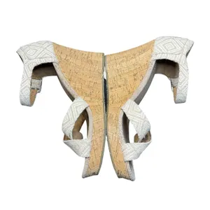 TOMS Shoes Womens Size 9 Beige Linen Strappy Wedge Sandals Cork Heel Ankle Strap thumbnail 5