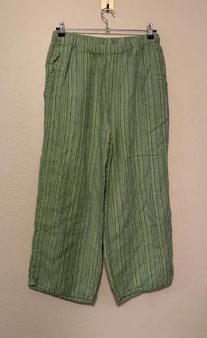 FLAX green linen striped pants Size Medium thumbnail 1