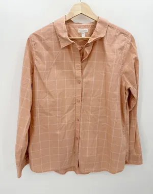 Garnet Hill Womens 12 Salmon Pink Windowpane Plaid Organic Pima‎ Cotton Shirt thumbnail 1