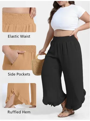 NEW Linen Palazzo Pants Boho Wide Leg Pants High Waist Flowy Beach S thumbnail 3