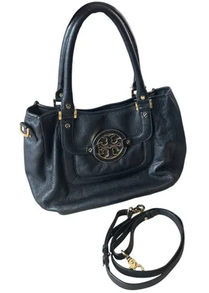 Tory Burch Amanda Slouchy Hobo Black Pebbled Leather‎ Gold Logo thumbnail 1