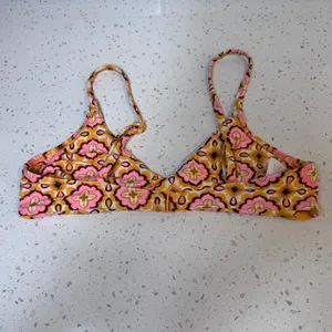 Aerie Real Good Scoop Bikini Top Retro Floral Orange‎ Pink Small 984407628 thumbnail 2