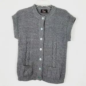 Vintage Blue Grey Knit Short Sleeve Button Up Sweater thumbnail 2