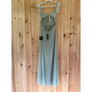 NWT Lulus Sweetest Entrance Sage Green Ruffled Tie-Back Maxi Dress Wedding Sz S thumbnail 4