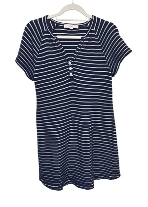 LOFT Womens Navy Blue Striped Cotton Short Sleeve Dress Nautical Coastal Medium thumbnail 1