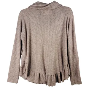 Maeve Anthropologie Cowl Neck Ruffle Hem Pullover Sweater Top‎ Small Waffle Knit thumbnail 2