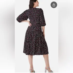 Kate Spade L Drop Waist Wrap Black and Pink Polka Dot Dress thumbnail 15