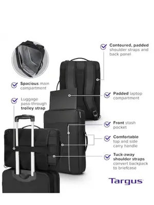 Targus Black Urban Convertible Backpack for 15.6” Laptop Travel Work School thumbnail 7