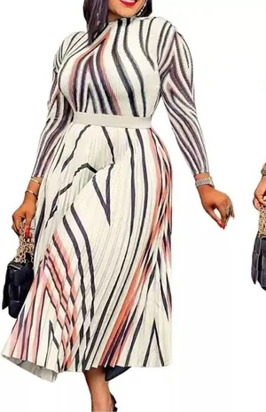 Women’s Long Sleeve Printed Casual Maxi Dress with Pleated Skirt Size M thumbnail 1