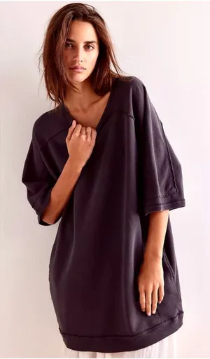 Free People We The Free Mari Muscle Sweatshirt Dress Size Medium in Charcoal thumbnail 1