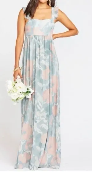 Show Me Your Mumu Reese Ruffle Sage I Do Floral June Maxi Dress SMALL thumbnail 1