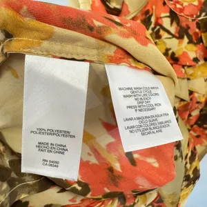 Y2K Anne Klein Floral Ruffle V-Neck Sleeveless Blouse Orange Yellow Womens Large thumbnail 7