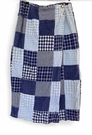VTG y2k boho chic Blue Patchwork wrap Midi Skirt with Button Detail Size 14 thumbnail 1