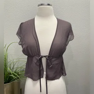 NWT House‎ of CB 'Maia' Dark Muave Tie Front Top Sz 4 $135 thumbnail 7