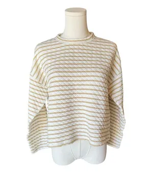 J. Crew - Beige and Cream Preppy Striped Reversible Quilted Pullover Sz M thumbnail 3