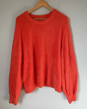 Aerie Oversized Flurry Crewneck Sweater Orange Fuzzy Cozy Women's Size Large thumbnail 1