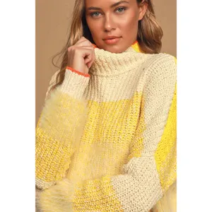 Free People Bucket List Sunbrite Yellow Eyelash Chunky Knit Turtleneck Sweater thumbnail 3