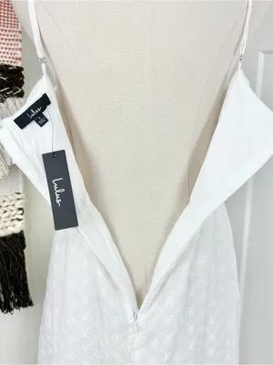 Lulus Lovely Weather Eyelet Bustier Dress White Sz L NWT thumbnail 9