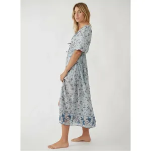 Free People Bohemian Billowy Cottage Lysette Maxi Dress Periwinkle Floral Medium thumbnail 4