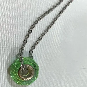 Sterling Silver Green Glass Bead Silver Chain Necklace thumbnail 6