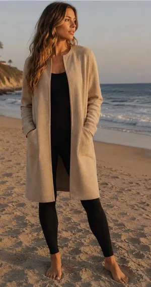 Lightweight Cream Open-Front Long Cardigan with Pockets NWOT thumbnail 1