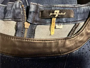 7 For All Mankind Denim Mini Dress Leather Trim Rhinestone Embellished Size XS thumbnail 3