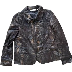 Bamboo Traders Jacket Metallic‎ Snake Print Zip Long Sleeve PS Petite S thumbnail 1