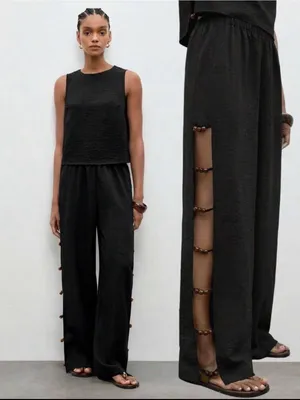 🦓🦓🦓BOGOHO🦓🦓🦓Black Sleeveless Wide-Leg Jumpsuit with Side Beaded Accents-12 thumbnail 5