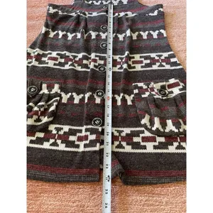 Women’s Boho Knit Mini Sleeveless Tunic Geometric Print Button Up Two Pockets thumbnail 5
